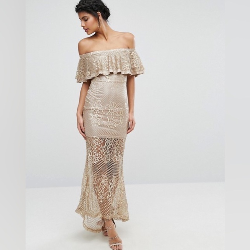Hello Molly Strapless Lace Dress in metallic gold NWT size 10